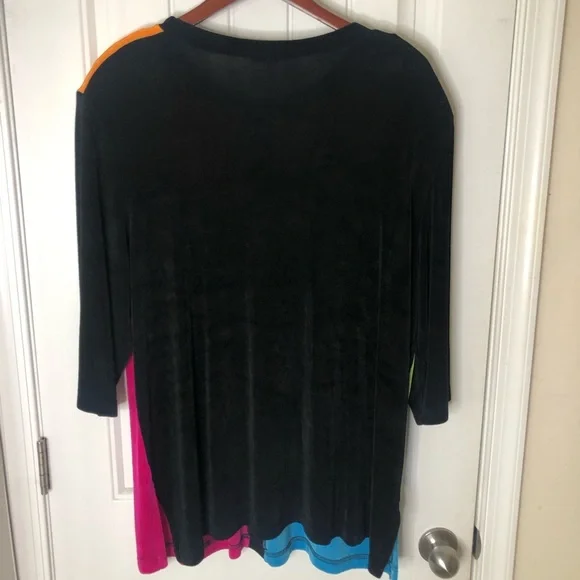 VINTAGE MOD 90’s Y2K Art Deco Geometric Color Blocking Multicolor 3/4 Sleeve Top - Picture 8 of 9